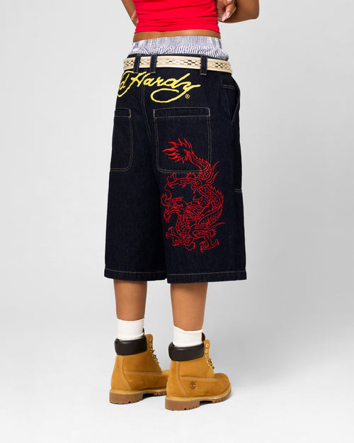 Ed Hardy Dragon Jorts Indigo
