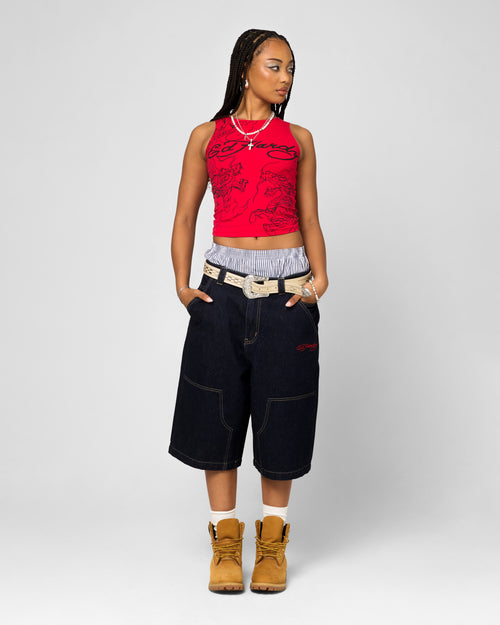 Ed Hardy Dragon Jorts Indigo