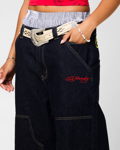 Ed Hardy Dragon Jorts Indigo