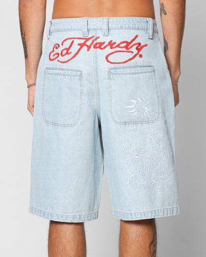 Ed Hardy Dragon Jorts Light Blue