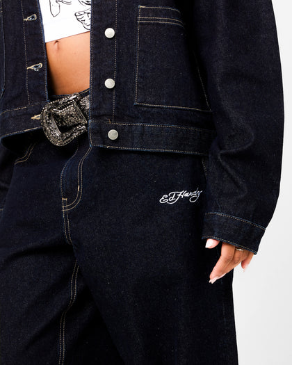 Ed Hardy Wide Leg Jeans Indigo Denim