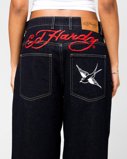 Ed Hardy Wide Leg Jeans Indigo Denim