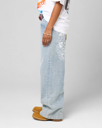 Ed Hardy Wide Leg Skull Jeans Light Blue