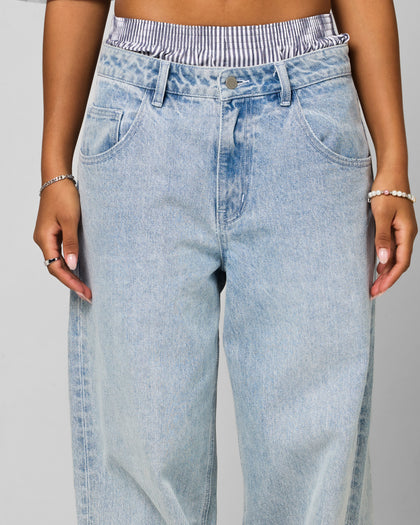 Ed Hardy Wide Leg Skull Jeans Light Blue