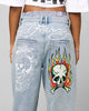 Ed Hardy Wide Leg Skull Jeans Light Blue