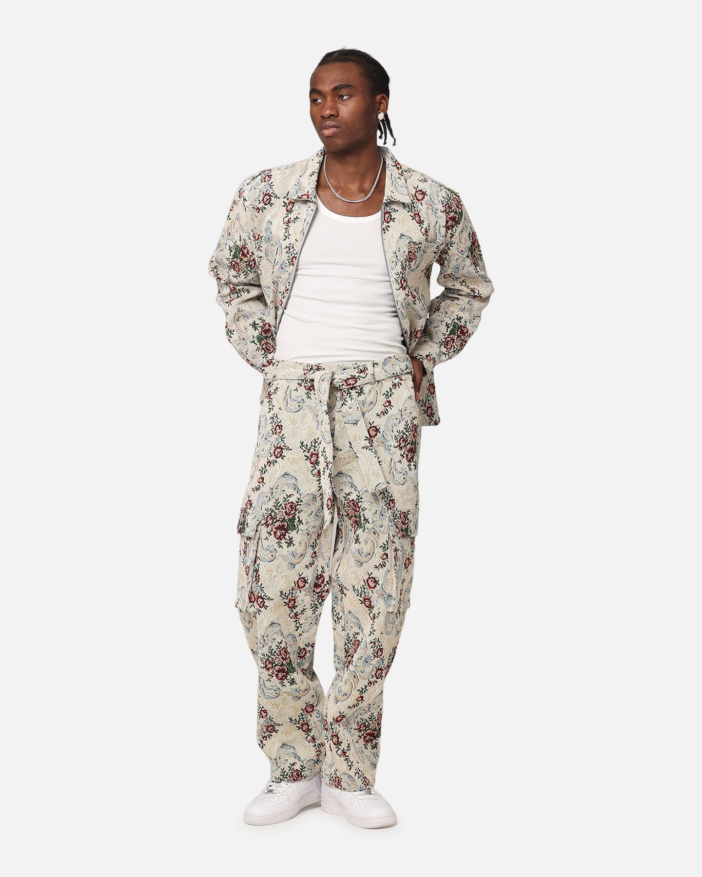 XXIII Floral Jacquard Cargo Pant White Antique | Culture Kings