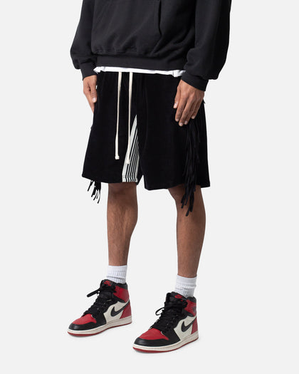 MNML Fringe Velour Sweat Shorts Black