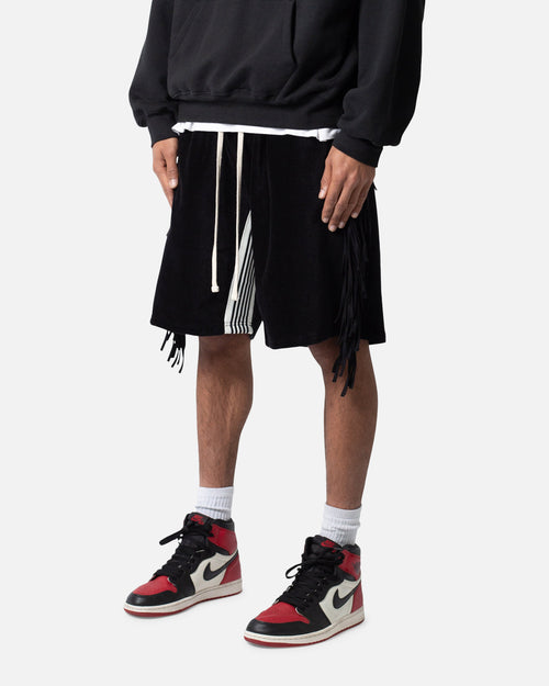 MNML Fringe Velour Sweat Shorts Black