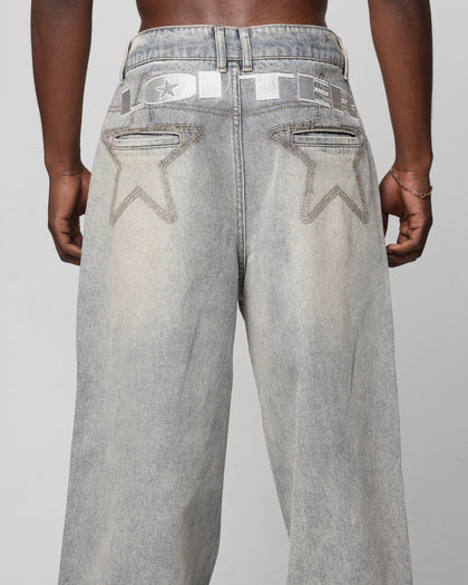 Loiter Star Layered Distressed Jeans Washed Blue