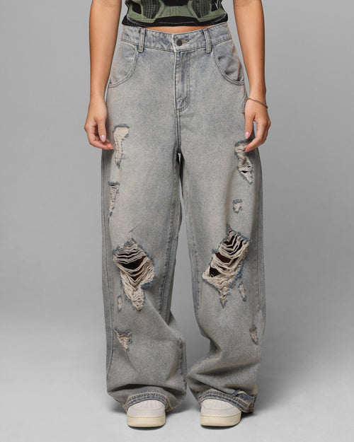 Loiter Star Layered Distressed Jeans Washed Blue