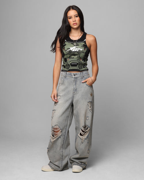 Loiter Star Layered Distressed Jeans Washed Blue