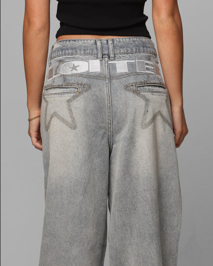 Loiter Star Layered Distressed Jeans Washed Blue