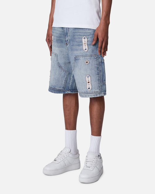 MNML Double Western Jewel Denim Shorts Blue
