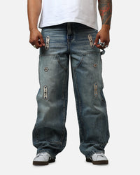 MNML V734 Double Western Jewel Denim Jeans Blue