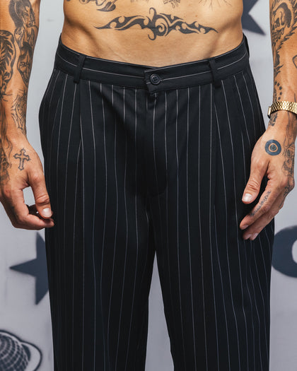 Carre Atlas Wide Leg Pants Black Pinstripe