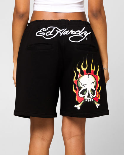 Ed Hardy Skull Fleece Shorts Black