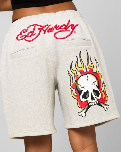 Ed Hardy Skull Fleece Shorts Grey Marle