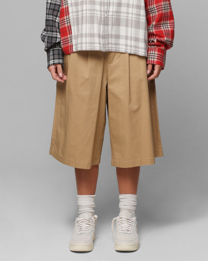 Loiter Wide Leg Chino Shorts Tan