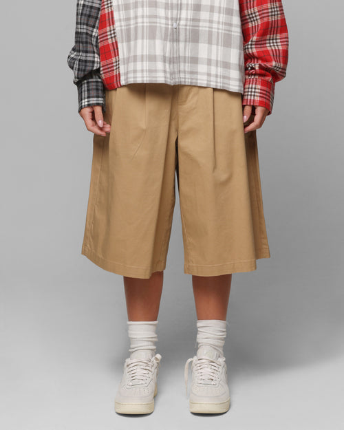 Loiter Wide Leg Chino Shorts Tan