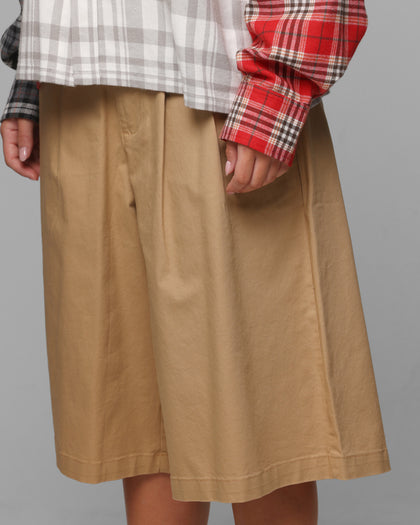 Loiter Wide Leg Chino Shorts Tan