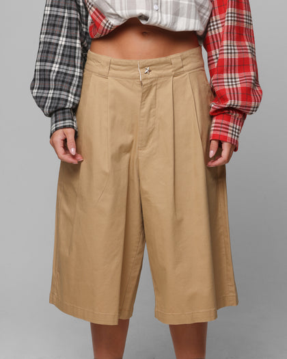 Loiter Wide Leg Chino Shorts Tan