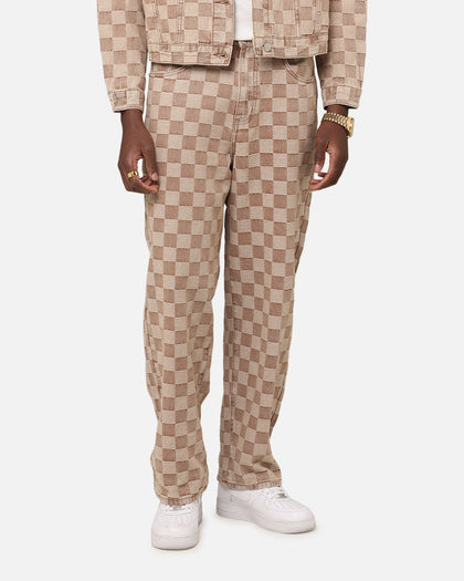 XXIII Checker Board Denim Jeans Tan