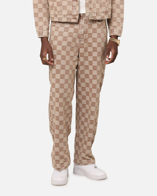 XXIII Checker Board Denim Jeans Tan