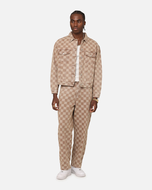 XXIII Checker Board Denim Jeans Tan