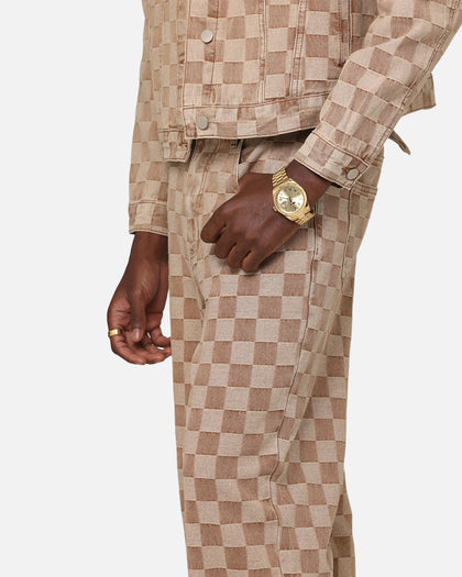 XXIII Checker Board Denim Jeans Tan