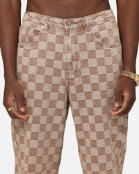 XXIII Checker Board Denim Jeans Tan