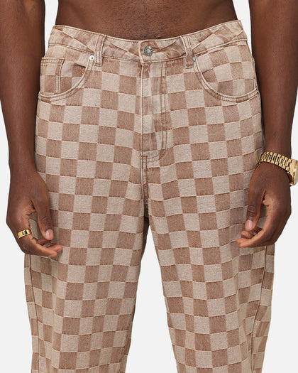 XXIII Checker Board Denim Jeans Tan