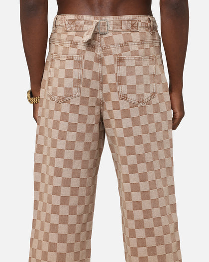 XXIII Checker Board Denim Jeans Tan