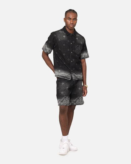 Criminal Damage Laser Print Denim Shorts Washed Black