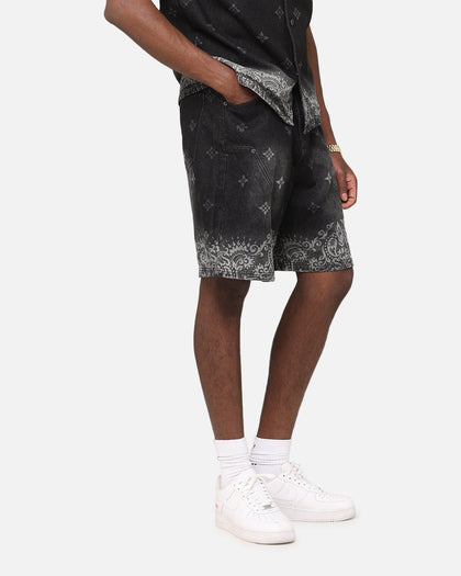 Criminal Damage Laser Print Denim Shorts Washed Black