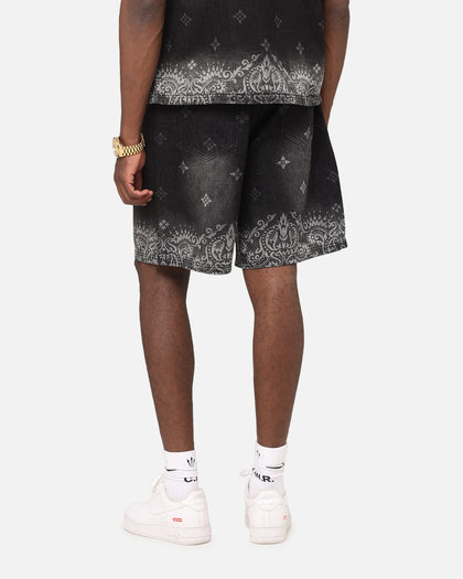 Criminal Damage Laser Print Denim Shorts Washed Black