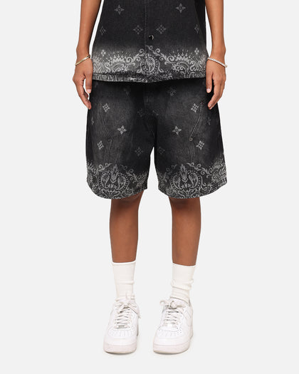 Criminal Damage Laser Print Denim Shorts Washed Black