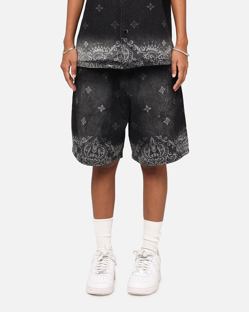 Criminal Damage Laser Print Denim Shorts Washed Black