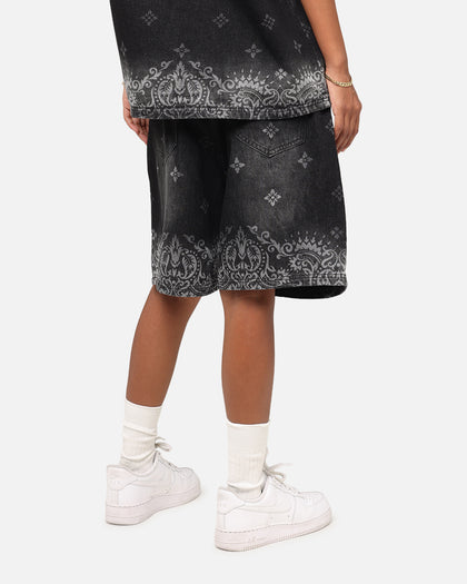 Criminal Damage Laser Print Denim Shorts Washed Black