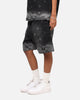 Criminal Damage Laser Print Denim Shorts Washed Black