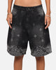 Criminal Damage Laser Print Denim Shorts Washed Black