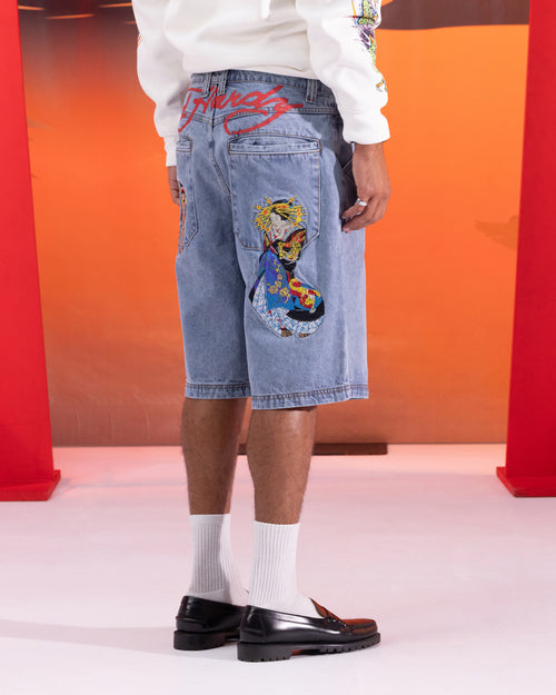 Ed Hardy Geisha Jorts Light Wash Blue