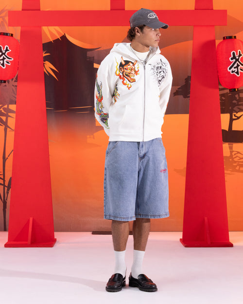 Ed Hardy Geisha Jorts Light Wash Blue