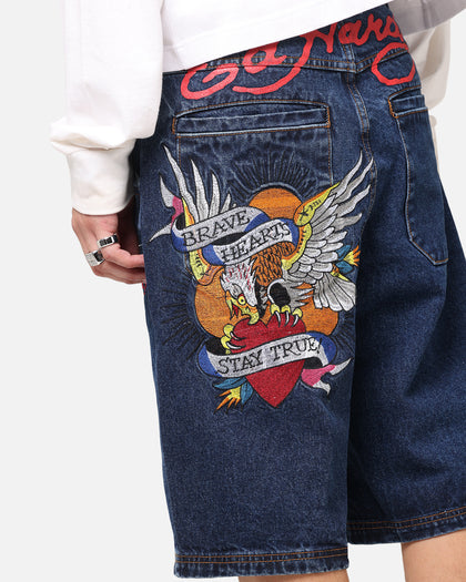 Ed Hardy Brave Hearts Jorts Indigo