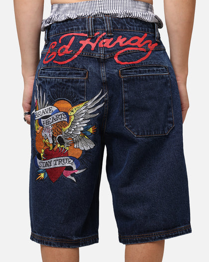 Ed Hardy Brave Hearts Jorts Indigo