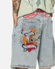 Ed Hardy Brave Hearts Jorts Light Wash Denim