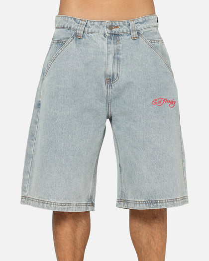 Ed Hardy Brave Hearts Jorts Light Wash Denim