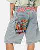 Ed Hardy Brave Hearts Jorts Light Wash Denim