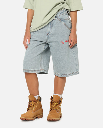 Ed Hardy Brave Hearts Jorts Light Wash Denim