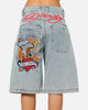 Ed Hardy Brave Hearts Jorts Light Wash Denim