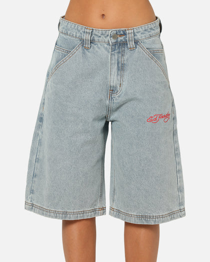 Ed Hardy Brave Hearts Jorts Light Wash Denim